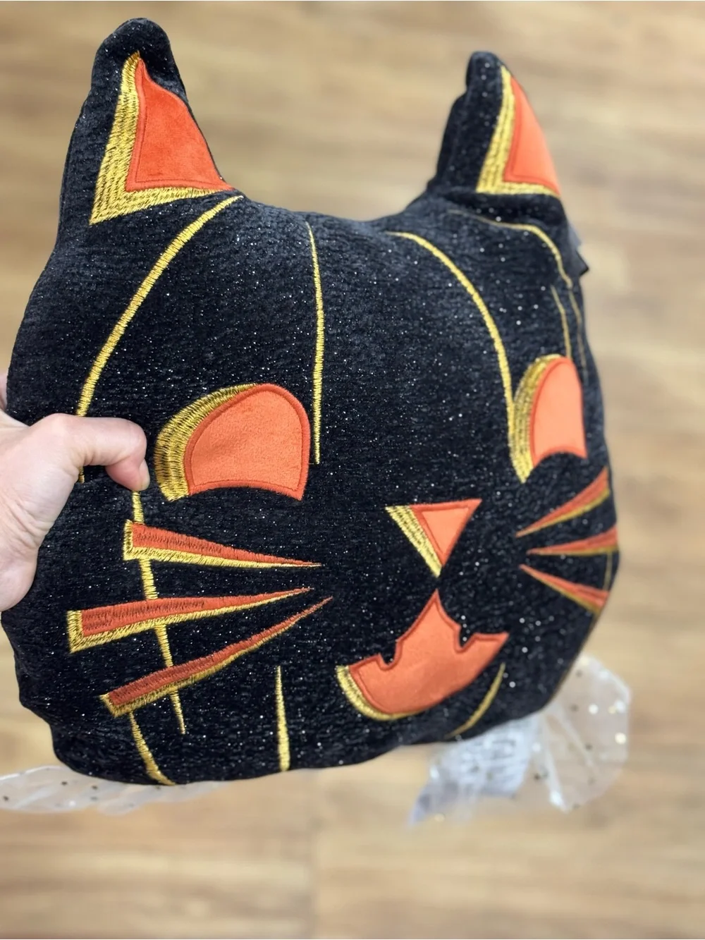 Cynthia Rowley Black Cat Accent Pillow with Orange and Gold Details